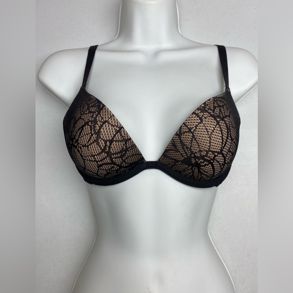 DKNY BLK/TAN Push-up Plunge, 32D *P1002
